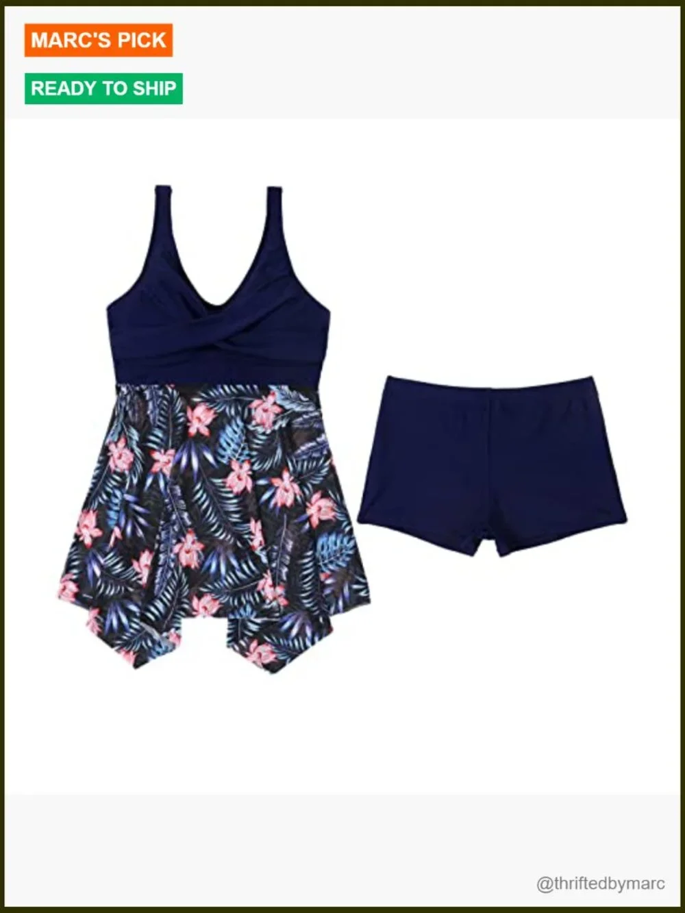 Matching Tankini Set with Boy-Short Bottoms Modest Swimwear Tummy Control Padded